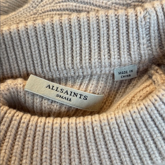 Allsaints Sylvie Wool Cashmere Knit Crewneck Side Slit Sweater Nude Pink - Picture 9 of 11